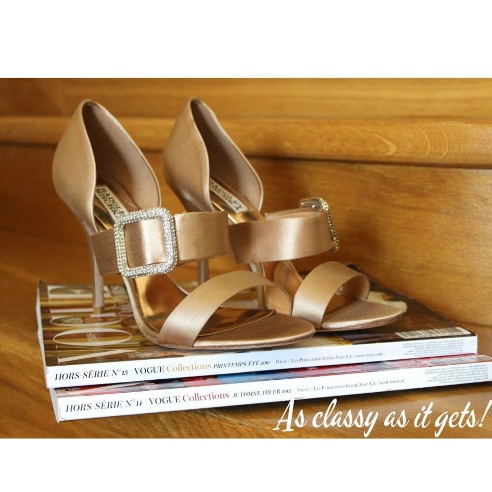 Badgley Mischka Rare Kiara Golden Satin Bridal Wedding Shoes Leather‎ Sole 8.5M